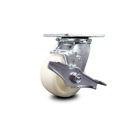 Service Caster 4 Inch Nylon Swivel Caster with Roller Bearing and Brake SCC-30CS420-NYR-TLB